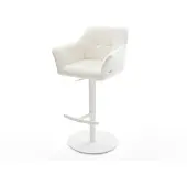 DELIFE Barstuhl Yulo-Flex Bouclé Soft Beige Drehfuß höhenverstellbar Metall Weiß
