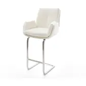 DELIFE Barstuhl Clea-Flex Bouclé Soft Beige Freischwinger Flach Edelstahl Silberfarben