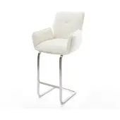 DELIFE Barstuhl Nela-Flex Bouclé Soft Beige Freischwinger Flach Edelstahl Silberfarben