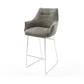 DELIFE Barstuhl Alja-Flex Bouclé Soft Schlamm Kufengestell Edelstahl Silberfarben Taschenfederkern