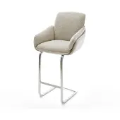 DELIFE Barstuhl Luan-Flex Webstoff Soft Beige Freischwinger Flach Edelstahl Silberfarben