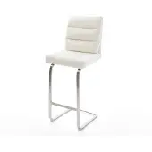 DELIFE Barstuhl Pela-Flex Bouclé Soft Beige Freischwinger Flach Edelstahl Silberfarben