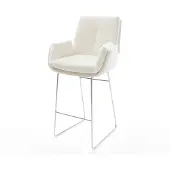 DELIFE Barstuhl Clea-Flex Bouclé Soft Beige Kufengestell Edelstahl Silberfarben