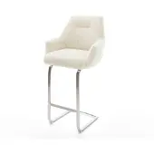 DELIFE Barstuhl Alja-Flex Teddystoff Beige Freischwinger Flach Edelstahl Silberfarben Taschenfederkern