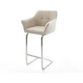 DELIFE Barstuhl Yulo-Flex Webstoff Soft Beige Freischwinger Flach Edelstahl Silberfarben