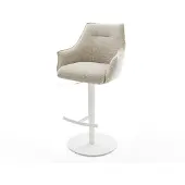 DELIFE Barstuhl Alja-Flex Webstoff Soft Beige Drehfuß höhenverstellbar Metall Weiß Taschenfederkern