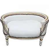 Casa Padrino Barock Hunde & Katzen Sofa Weiss / Gold Hundebett & Katzenbett