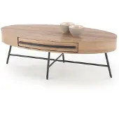 Designimpex Design Couchtisch oval HA-100 Eiche Gold - Schwarz matt Schublade Tisch