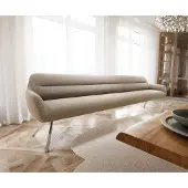 DELIFE Esszimmerbank Taya-Flex 300 cm Bouclé Schlamm Kreuzgestell kantig Edelstahl Taschenfederkern