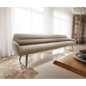 DELIFE Esszimmerbank Taya-Flex 300 cm Bouclé Schlamm Kufengestell flach Effektfinish Titan Taschenfederkern