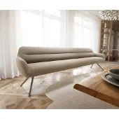 DELIFE Esszimmerbank Taya-Flex 300 cm Bouclé Schlamm Kreuzgestell kantig Effektfinish Titan Taschenfederkern