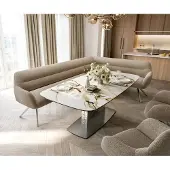 DELIFE Esszimmerbank Taya-Flex 285x190 cm Bouclé Schlamm Kreuzgestell kantig Edelstahl Taschenfederkern Rechts