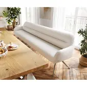DELIFE Esszimmerbank Taya-Flex 300 cm Bouclé Creme-Weiß Kreuzgestell kantig Edelstahl Taschenfederkern
