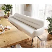DELIFE Esszimmerbank Taya-Flex 300 cm Bouclé Creme-Weiß Kreuzgestell kantig Schwarz Taschenfederkern