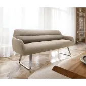 DELIFE Esszimmerbank Taya-Flex 200 cm Bouclé Schlamm Kufengestell flach Edelstahl Taschenfederkern