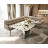 DELIFE Esszimmerbank Taya-Flex 285x190 cm Bouclé Schlamm Kreuzgestell kantig Graphit Taschenfederkern Rechts
