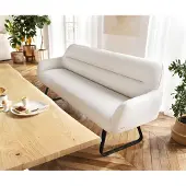 DELIFE Esszimmerbank Taya-Flex 200 cm Bouclé Creme-Weiß Kufengestell flach Schwarz Taschenfederkern
