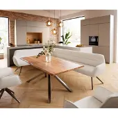 DELIFE Esszimmerbank Taya-Flex 285x190 cm Bouclé Creme-Weiß Kreuzgestell kantig Graphit Taschenfederkern Rechts