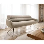 DELIFE Esszimmerbank Taya-Flex 200 cm Bouclé Schlamm Kreuzgestell kantig Edelstahl Taschenfederkern