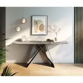 DELIFE Konsolentisch Edge Boot 180x40 cm Keramik Beton Grau Velio Metall Schwarz