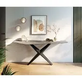 DELIFE Konsolentisch Edge Polygonal 180x50 cm Keramik Beton Grau Zentharo Metall Schwarz