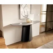 DELIFE Konsolentisch Edge Polygonal 140x50 cm Keramik Beton Grau Livos Metall Schwarz