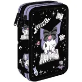 CoolPack | Schlampermäppchen Jumper 3 Kuromi, 19,5 x 12,5 x 6,5 cm, 3 Fächer, komplett ausgestattet, Goth-Kawaii-Stil