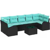 vidaXL Gartensofa-set 8 stk. 7-Sitzanzahl Schwarz und Türkis