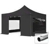 TOOLPORT 4x4m Aluminium Faltpavillon, inkl. 4 Seitenteile, schwarz