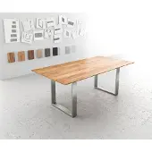 DELIFE Esstisch Edge 200x100 Akazie Natur Edelstahl Schmal Schweizer Kante