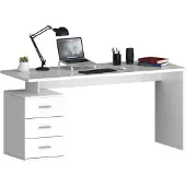 Dmora Schreibtisch Abisse 160x60x75h cm Hochglanz Weiß, Modular 3 Schubladen