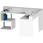 Dmora Schreibtisch Sansone, Eckschreibtisch mit Ablagefächern, Mehrzweck-Büroschreibtisch mit Platte, 180x92,5x160 cm, Weiß