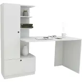 Dmora Schreibtisch Dfrabott, Mehrzweckschreibtisch, Bürotisch für PC, Eckschreibtisch, 150x62h140 cm, Weiß