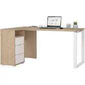 Dmora Schreibtisch Noemie, Mehrzweckschreibtisch, Bürotisch für PC, Eckschreibtisch, 150x100 h76 cm, Eiche und Weiß