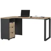 Dmora Schreibtisch Noemie, Mehrzweckschreibtisch, Bürotisch für PC, Eckschreibtisch, 150x100 h76 cm, Eiche und Grau