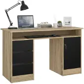 Dmora Schreibtisch Carine, Mehrzweckschreibtisch, Bürotisch für PC, Eckschreibtisch, 126x55 h76 cm, Eiche und Schwarz