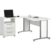 Dmora Schreibtisch Sidonia, Mehrzweckschreibtisch, Bürotisch für PC, Eckschreibtisch, 159x150 h75 cm, Weiß und Grau