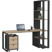 Dmora Schreibtisch Severine, Mehrzweckschreibtisch, Bürotisch für PC, Eckschreibtisch, 184x80 h205 cm, Eiche und Grau