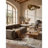 KADIMA DESIGN Teppich Abstrakt Gelb-Natur Waschbar Flachgewebe Pflegeleicht | 115x170cm