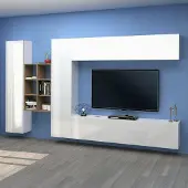 Dmora Wohnwand Danilo 280x30x180h cm Weiß 17 Fächer 4 Türen