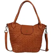 DrachenLeder Florence Damen Schultertasche geflochtene Echtleder Tasche braun OTF862C5