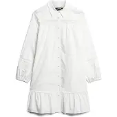 Superdry für Damen. W8011625A Hemdkleid mit weißem Spitzenmix (L), Lässig, Baumwolle, Langarm