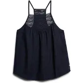 Superdry für Damen. W6011860A Marineblaues Tanktop mit Spitze (S), Lässig, Viskose, Ärmellos / Hosenträger