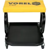 VOREL Werkstatthocker, robustes Modell, professioneller Einsatz, stabiler Rahmen, Räder für Mobilität, bequemer Sitz, ideal für mechanische und Heimwerkerarbeiten.