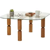 Dmora Wohnzimmertisch Psamathe, Niedriger Wohnzimmertisch, Kaffeeregal, Couchtisch für Sofa, 80x80h40 cm, Nussbaum und Transparent