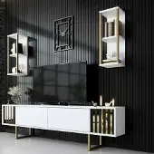 Dmora TV-Schrank Eunomia, Weiß, 180x30x48, 5 Fächer, 6 Einheiten