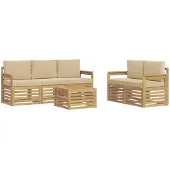 vidaXL Outdoor-Sofagarnitur 6 Stk. Weiß und Beige Polyester