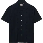 Superdry für Damen. W4010551A Hemd Heritage Broderie Marineblau (XS), Lässig, Kurzarm, Bio-Baumwolle