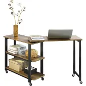 SoBuy FWT83-PF L-förmiger Beistelltisch mit 2 Ablagen Sofatisch mit Rollen Couchtisch Eckschreibtisch Arbeitstisch Industrie-Design BHT ca.: 133x69x30cm