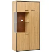 OKWISH Vitrine mit LED Glastür Mehrzweckregale Stauraum 77.5x40x150cm Natur